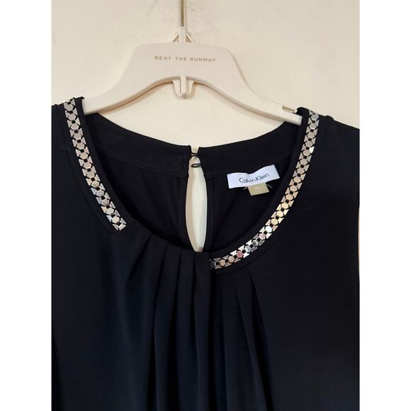 Calvin Klein Women's Sleeveless Shell Blouse Black w/ Metallic Detail Size M - Picture 3 of 9